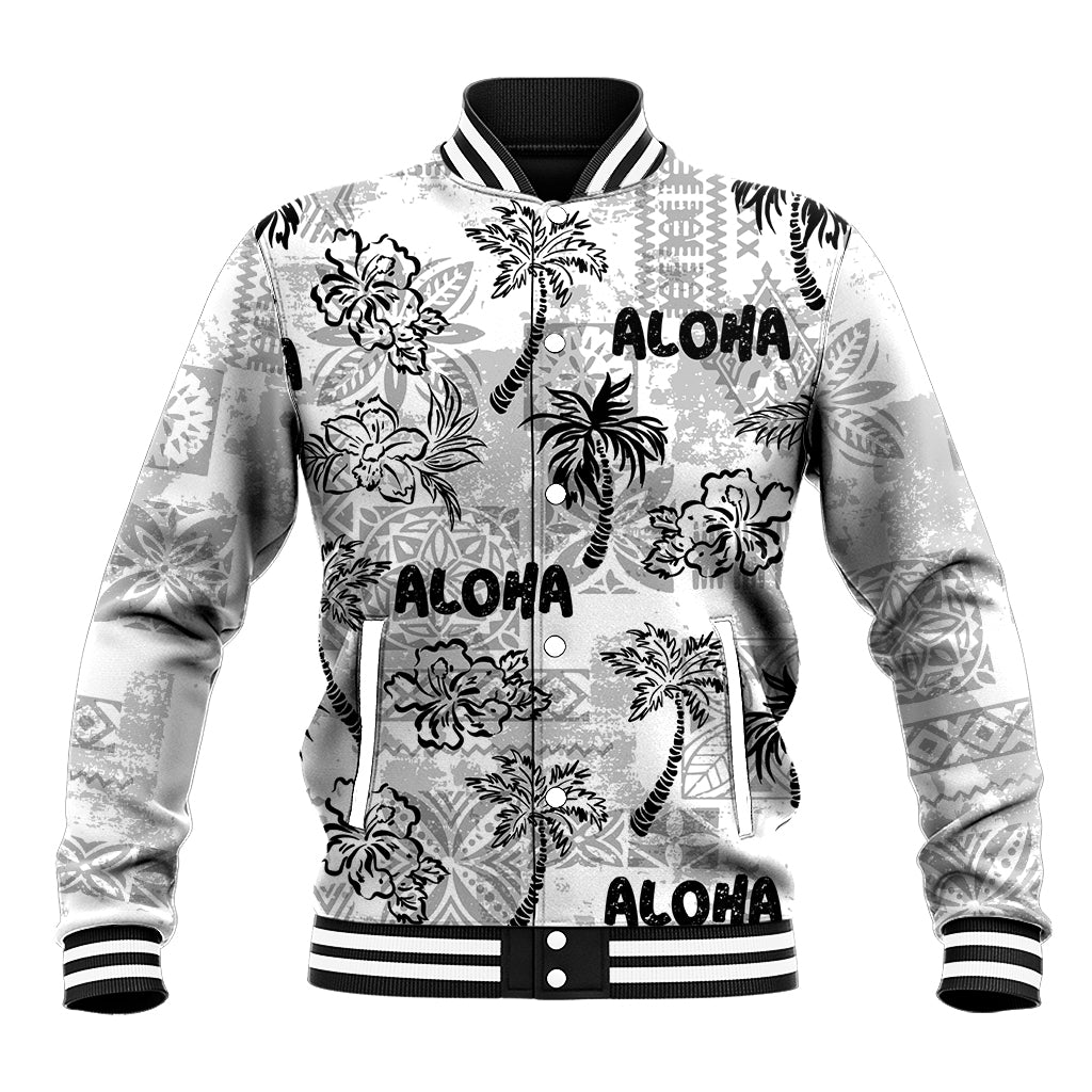 Aloha Vintage Quilt Baseball Jacket Hawaiian Seamless - White LT7 Unisex White - Polynesian Pride