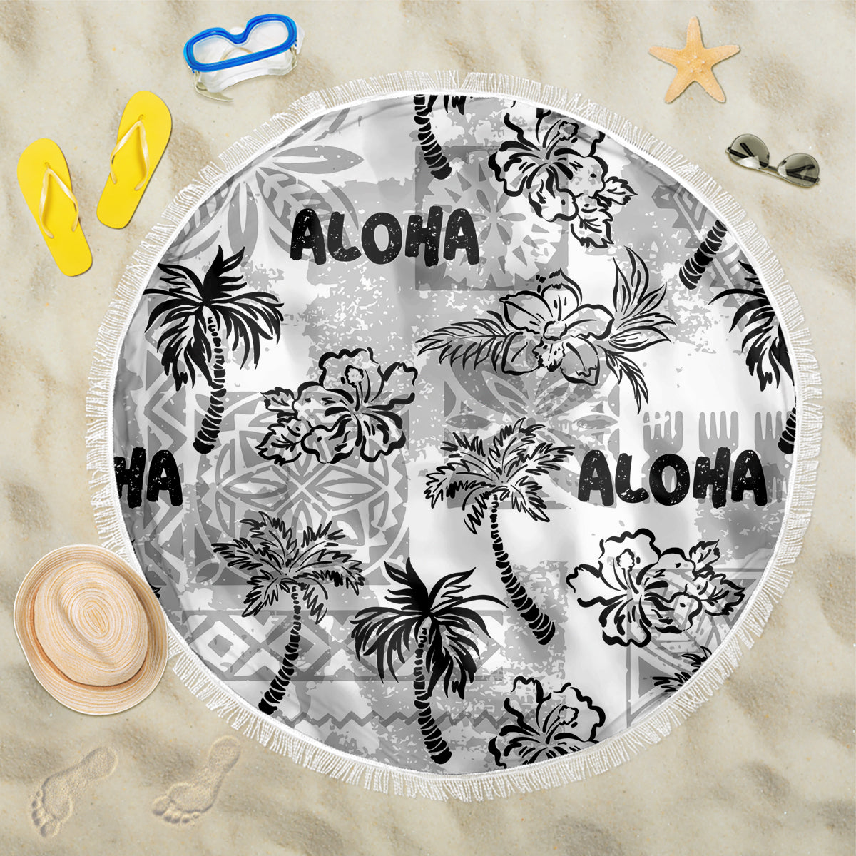 Aloha Vintage Quilt Beach Blanket Hawaiian Seamless - White LT7 One Size 150cm White - Polynesian Pride