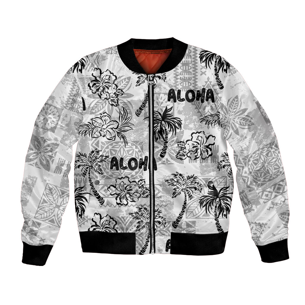 Aloha Vintage Quilt Bomber Jacket Hawaiian Seamless - White LT7 Unisex White - Polynesian Pride