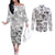 Aloha Vintage Quilt Couples Matching Off The Shoulder Long Sleeve Dress and Long Sleeve Button Shirt Hawaiian Seamless - White LT7 White - Polynesian Pride