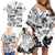 Aloha Vintage Quilt Family Matching Off Shoulder Short Dress and Hawaiian Shirt Hawaiian Seamless - White LT7 - Polynesian Pride