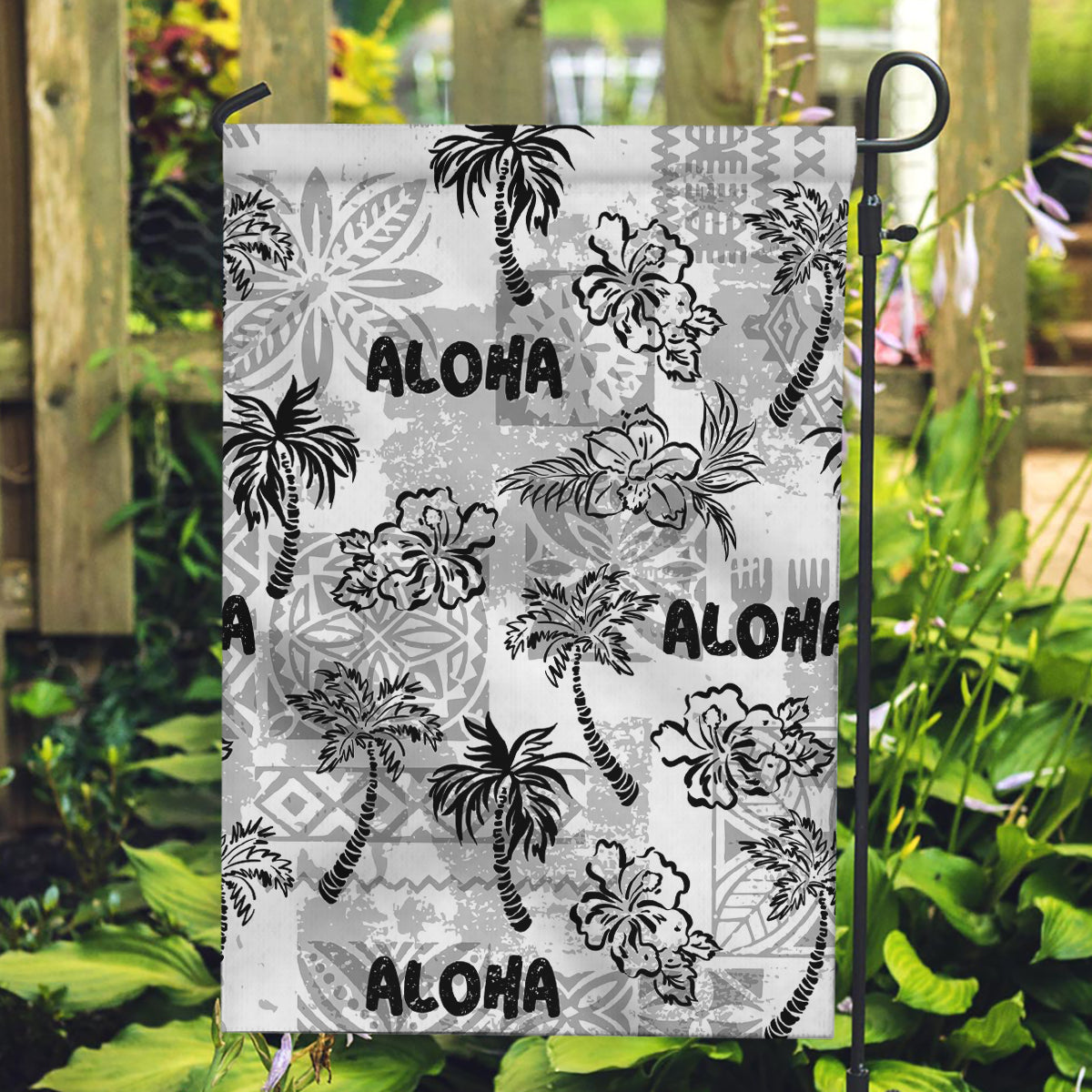 Aloha Vintage Quilt Garden Flag Hawaiian Seamless - White LT7 Garden Flag White - Polynesian Pride