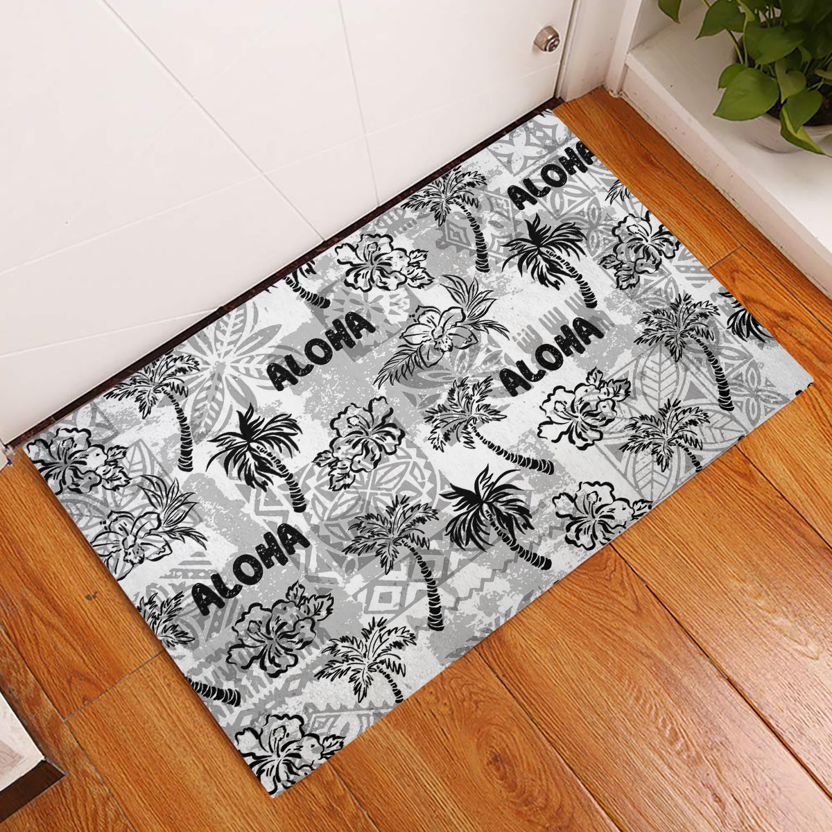 Aloha Vintage Quilt Rubber Doormat Hawaiian Seamless - White LT7 White - Polynesian Pride