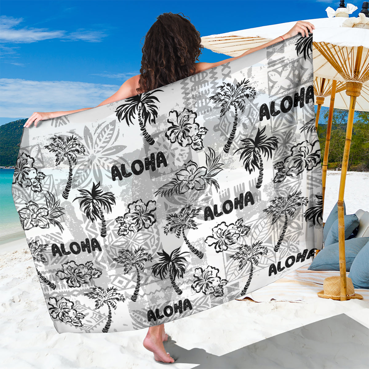 Aloha Vintage Quilt Sarong Hawaiian Seamless - White LT7 One Size 44 x 66 inches White - Polynesian Pride