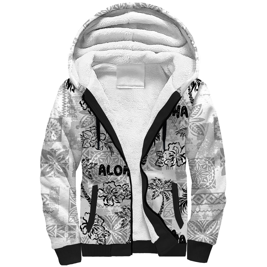 Aloha Vintage Quilt Sherpa Hoodie Hawaiian Seamless - White LT7 Unisex White - Polynesian Pride