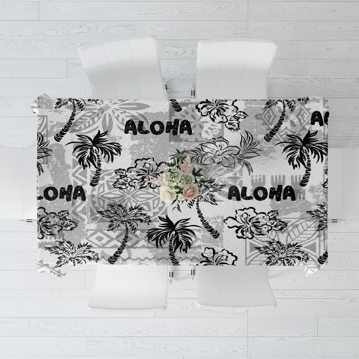 Aloha Vintage Quilt Tablecloth Hawaiian Seamless - White LT7 White - Polynesian Pride