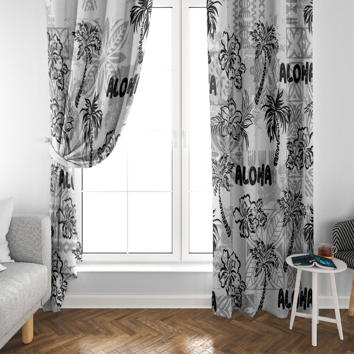 Aloha Vintage Quilt Window Curtain Hawaiian Seamless - White LT7 - Polynesian Pride