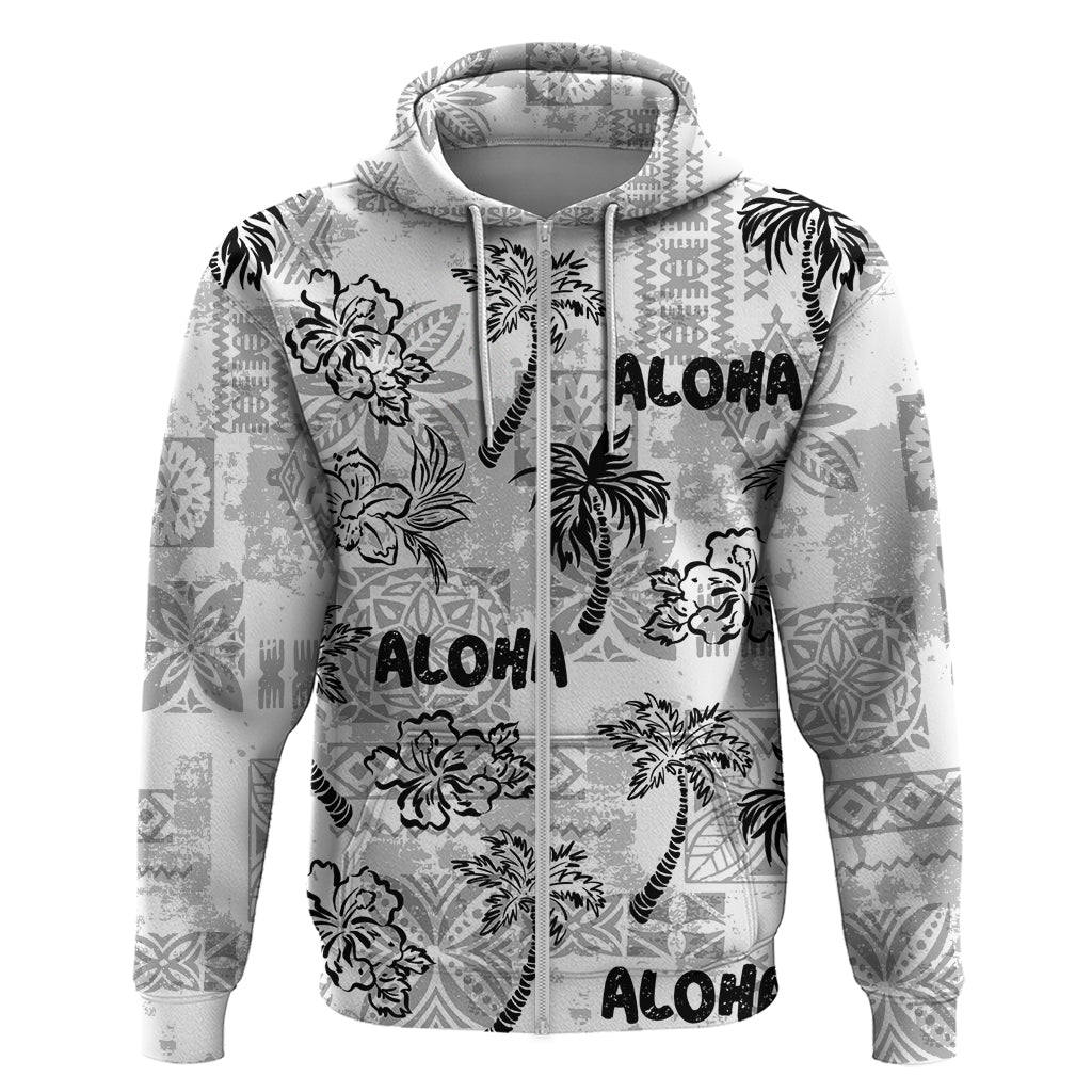 Aloha Vintage Quilt Zip Hoodie Hawaiian Seamless - White LT7 Zip Hoodie White - Polynesian Pride