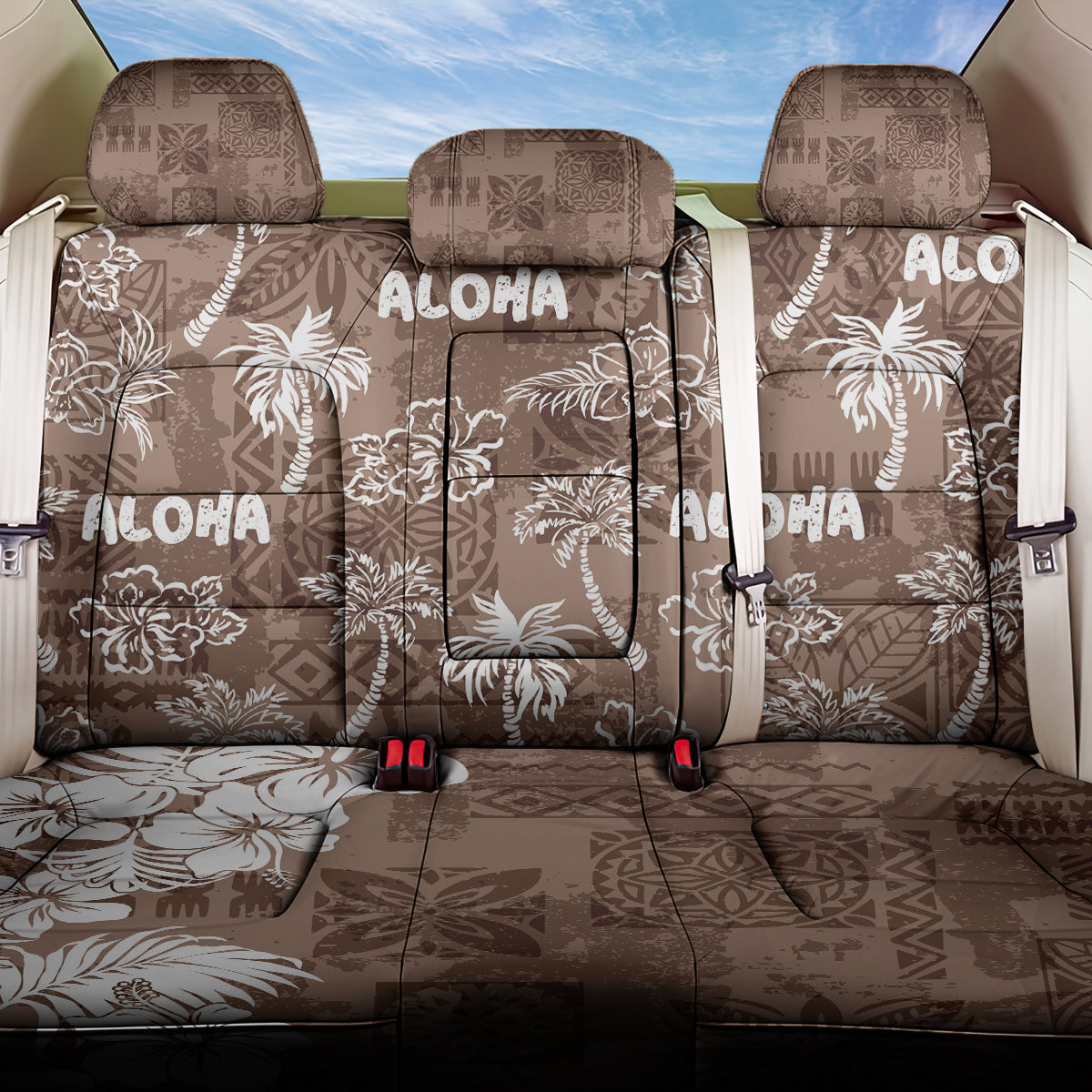 Aloha Vintage Quilt Back Car Seat Cover Hawaiian Seamless - Brown LT7 One Size Brown - Polynesian Pride