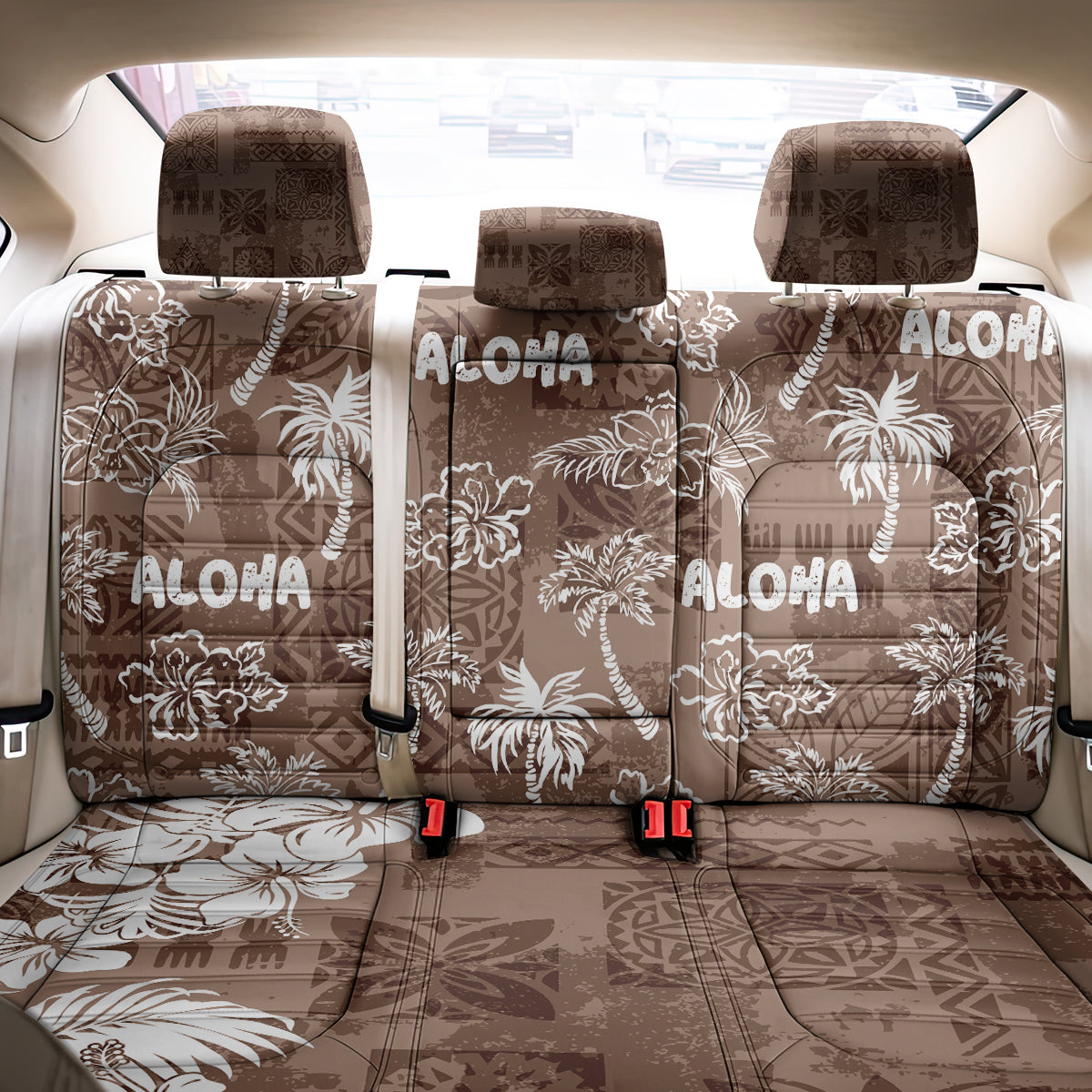 Aloha Vintage Quilt Back Car Seat Cover Hawaiian Seamless - Brown LT7 - Polynesian Pride