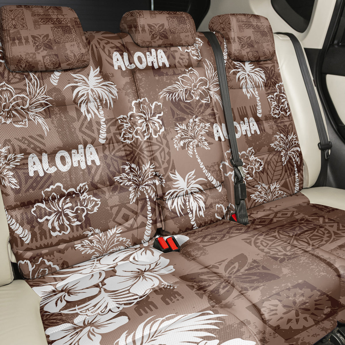 Aloha Vintage Quilt Back Car Seat Cover Hawaiian Seamless - Brown LT7 - Polynesian Pride