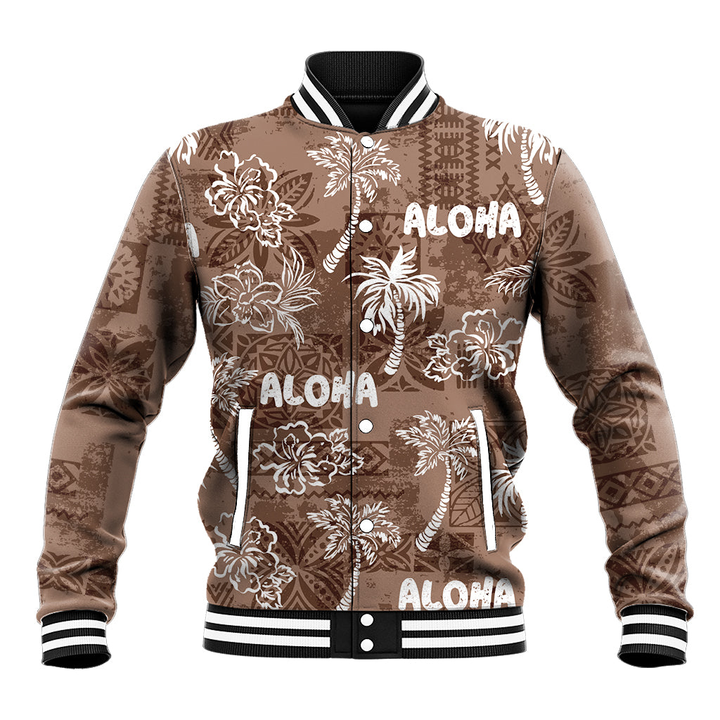 Aloha Vintage Quilt Baseball Jacket Hawaiian Seamless - Brown LT7 Unisex Brown - Polynesian Pride