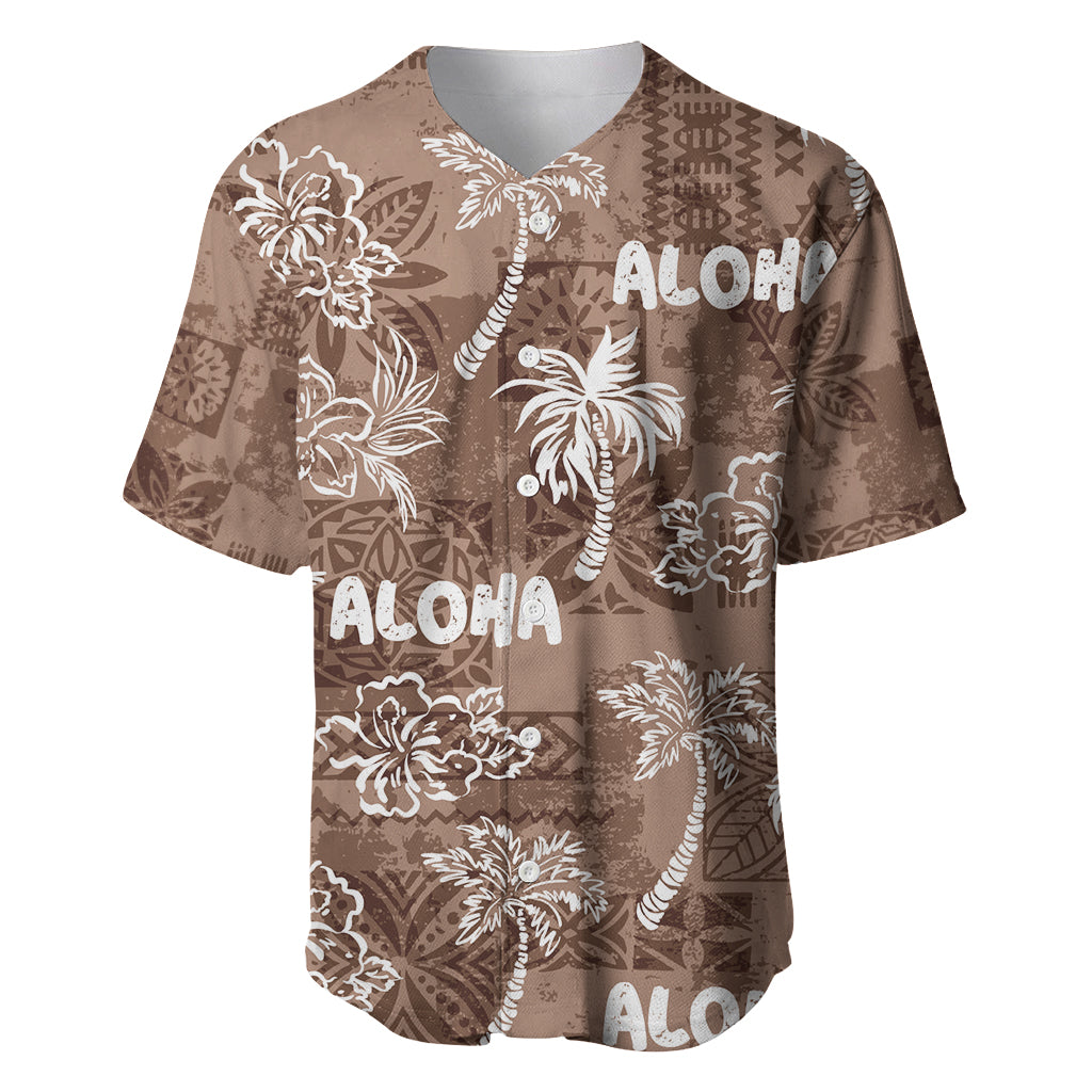 Aloha Vintage Quilt Baseball Jersey Hawaiian Seamless - Brown LT7 Brown - Polynesian Pride