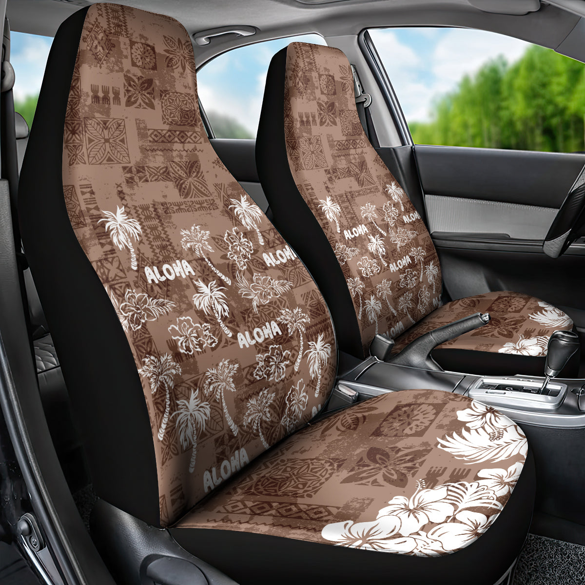 Aloha Vintage Quilt Car Seat Cover Hawaiian Seamless - Brown LT7 - Polynesian Pride