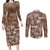 Aloha Vintage Quilt Couples Matching Long Sleeve Bodycon Dress and Long Sleeve Button Shirt Hawaiian Seamless - Brown LT7 Brown - Polynesian Pride