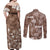 Aloha Vintage Quilt Couples Matching Off Shoulder Maxi Dress and Long Sleeve Button Shirt Hawaiian Seamless - Brown LT7 - Polynesian Pride