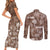 Aloha Vintage Quilt Couples Matching Short Sleeve Bodycon Dress and Long Sleeve Button Shirt Hawaiian Seamless - Brown LT7 - Polynesian Pride