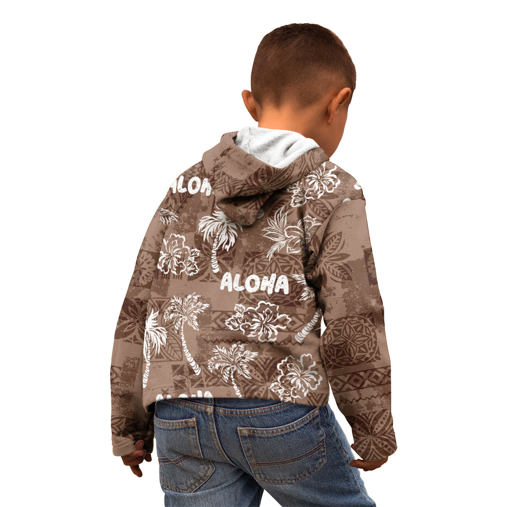 Aloha Vintage Quilt Kid Hoodie Hawaiian Seamless - Brown LT7 - Polynesian Pride