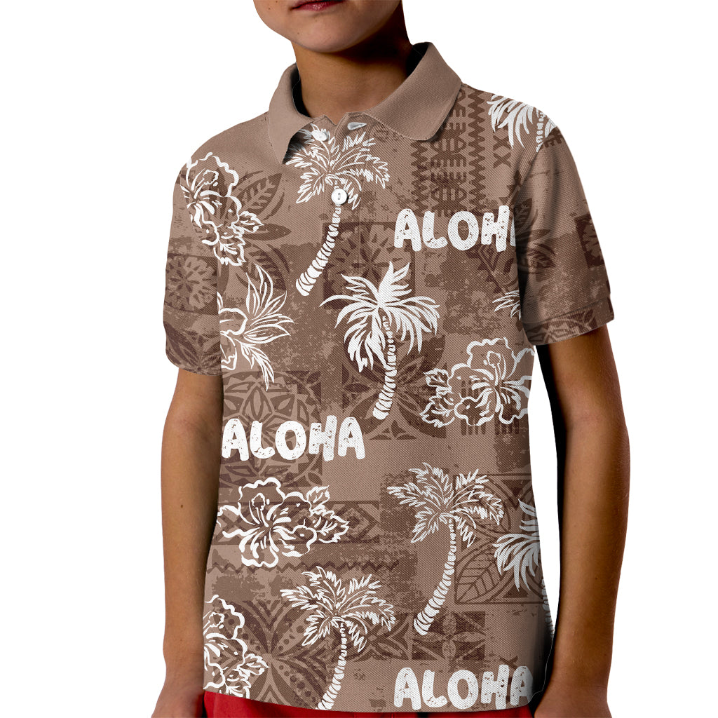 Aloha Vintage Quilt Kid Polo Shirt Hawaiian Seamless - Brown LT7 Kid Brown - Polynesian Pride