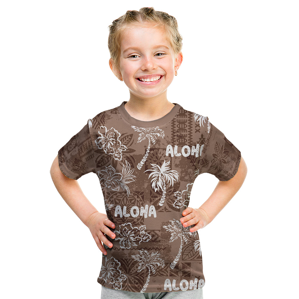 Aloha Vintage Quilt Kid T Shirt Hawaiian Seamless - Brown LT7 Brown - Polynesian Pride