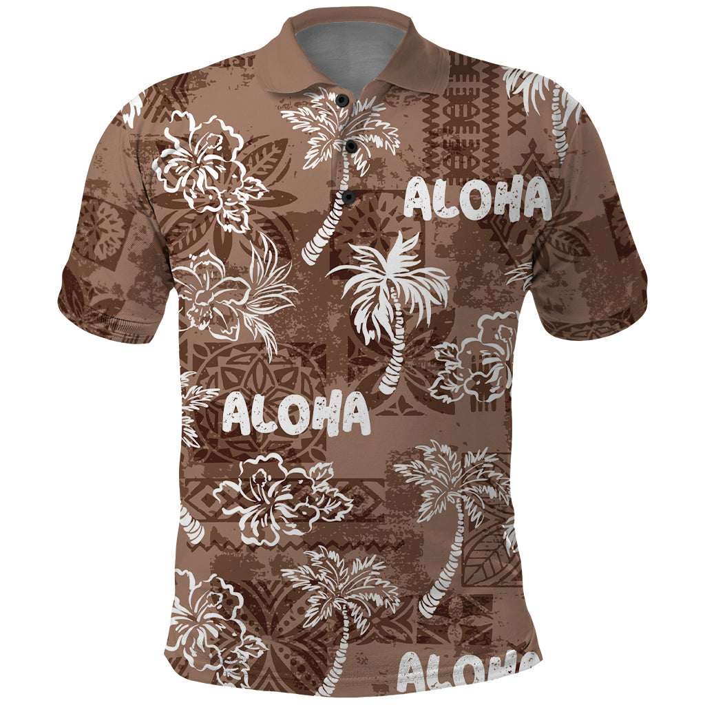 Aloha Vintage Quilt Polo Shirt Hawaiian Seamless - Brown LT7 Brown - Polynesian Pride