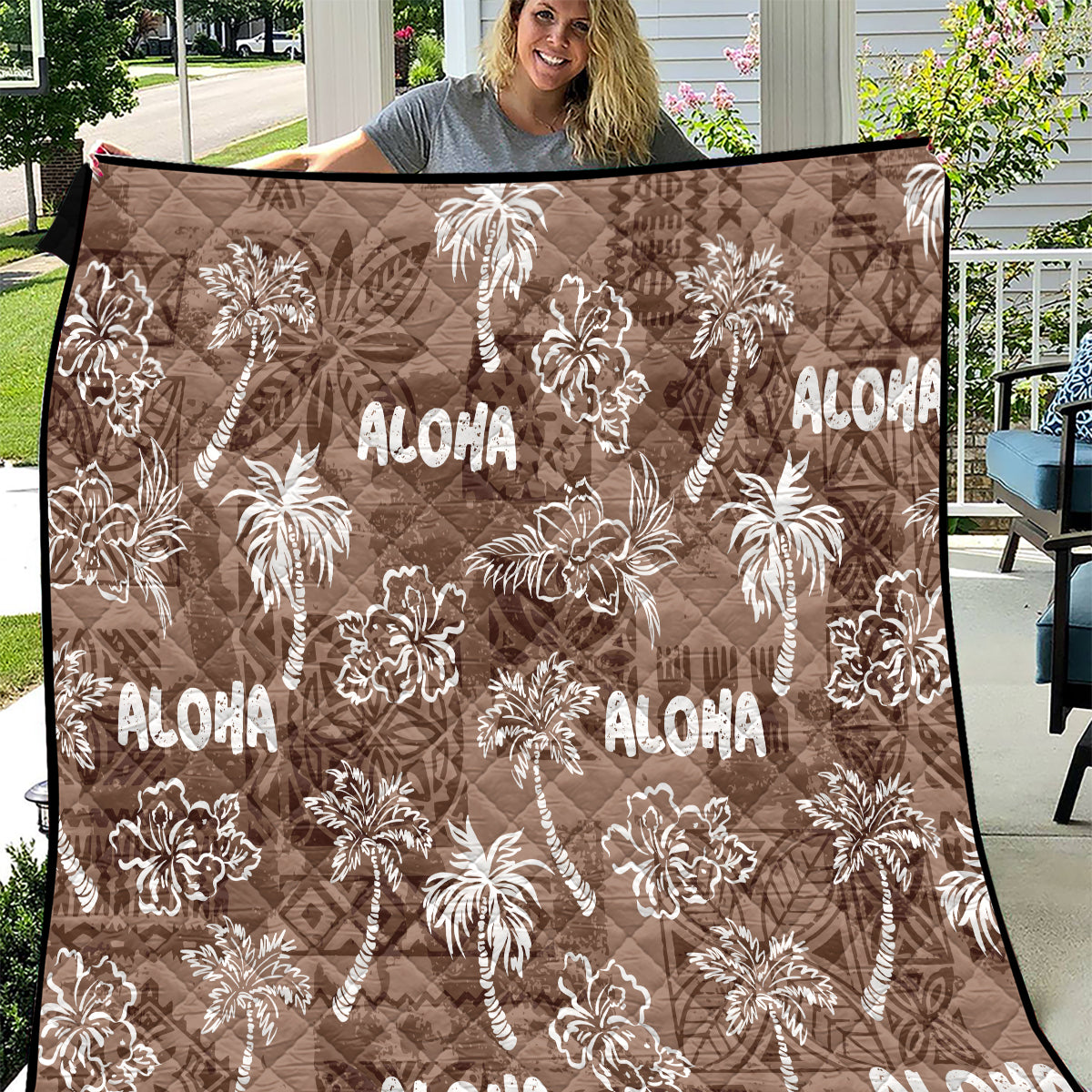 Aloha Vintage Quilt Quilt Hawaiian Seamless - Brown LT7 Brown - Polynesian Pride