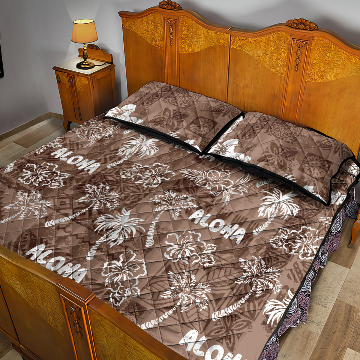 Aloha Vintage Quilt Quilt Bed Set Hawaiian Seamless - Brown LT7 - Polynesian Pride