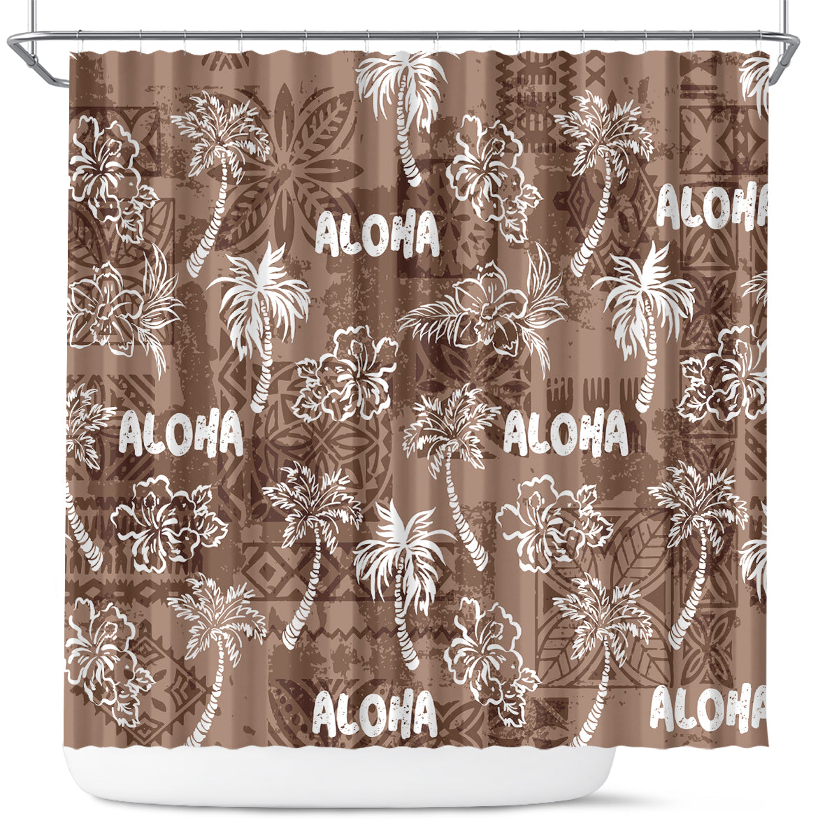 Aloha Vintage Quilt Shower Curtain Hawaiian Seamless - Brown LT7 Brown - Polynesian Pride