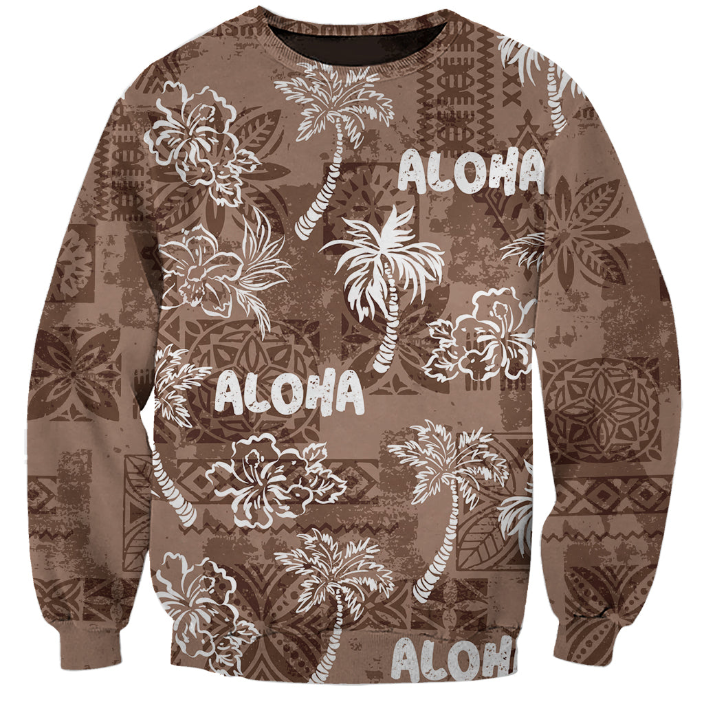 Aloha Vintage Quilt Sweatshirt Hawaiian Seamless - Brown LT7 Unisex Brown - Polynesian Pride