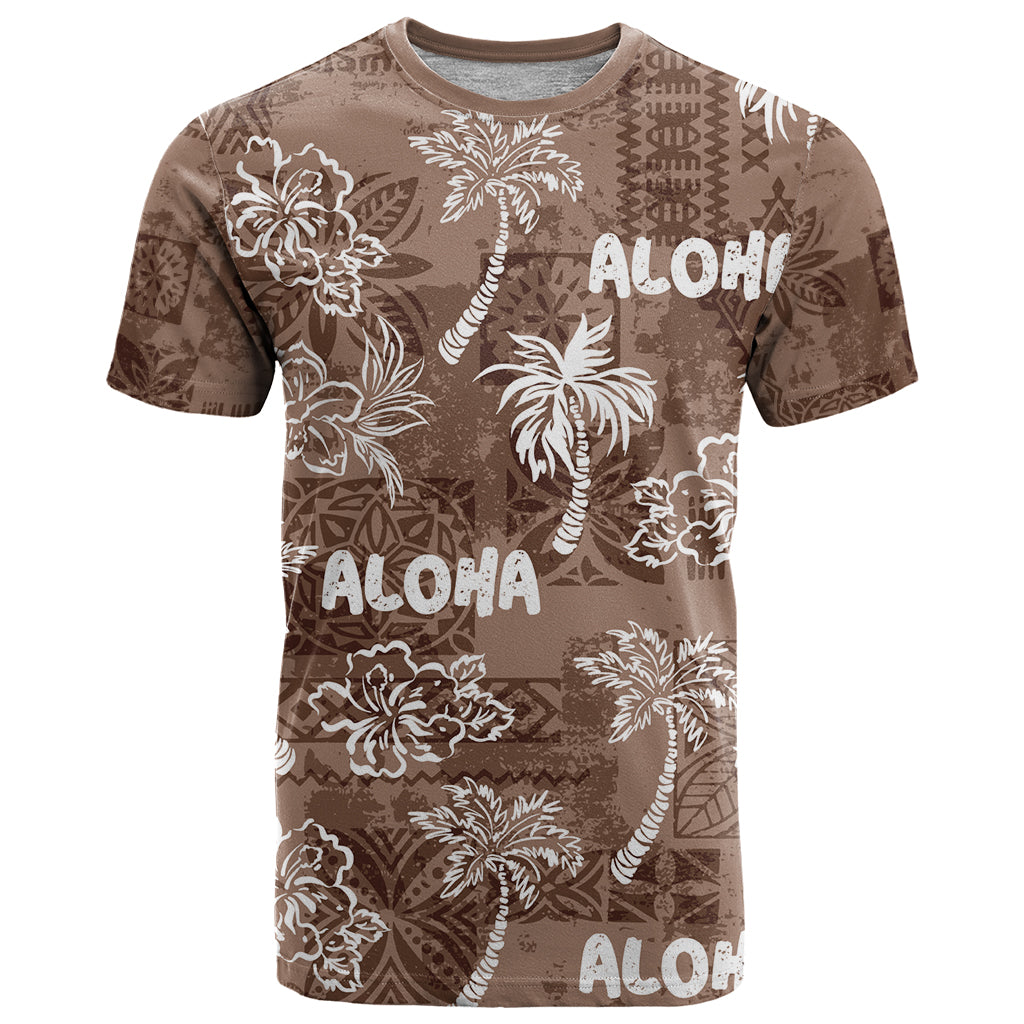 Aloha Vintage Quilt T Shirt Hawaiian Seamless - Brown LT7 Brown - Polynesian Pride