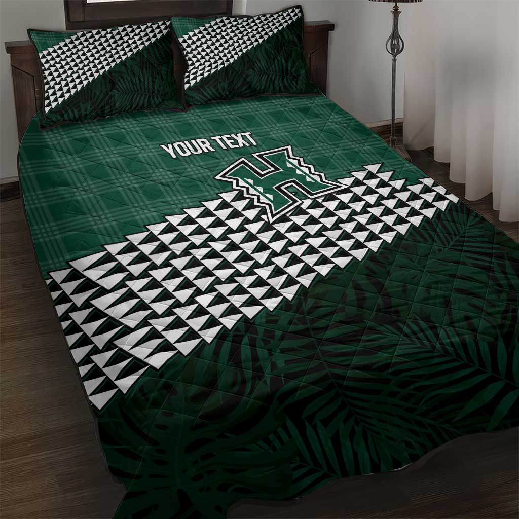 Rainbow Warriors Hawaii Personalized Palaka Quilt Bed Set LT7 Green - Polynesian Pride