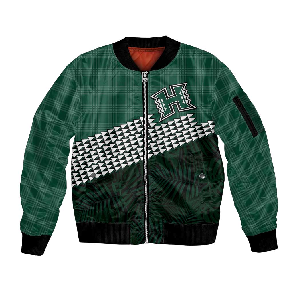 Rainbow Warriors Hawaii Personalized Palaka Sleeve Zip Bomber Jacket LT7 Unisex Green - Polynesian Pride