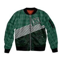 Rainbow Warriors Hawaii Personalized Palaka Sleeve Zip Bomber Jacket LT7 Unisex Green - Polynesian Pride