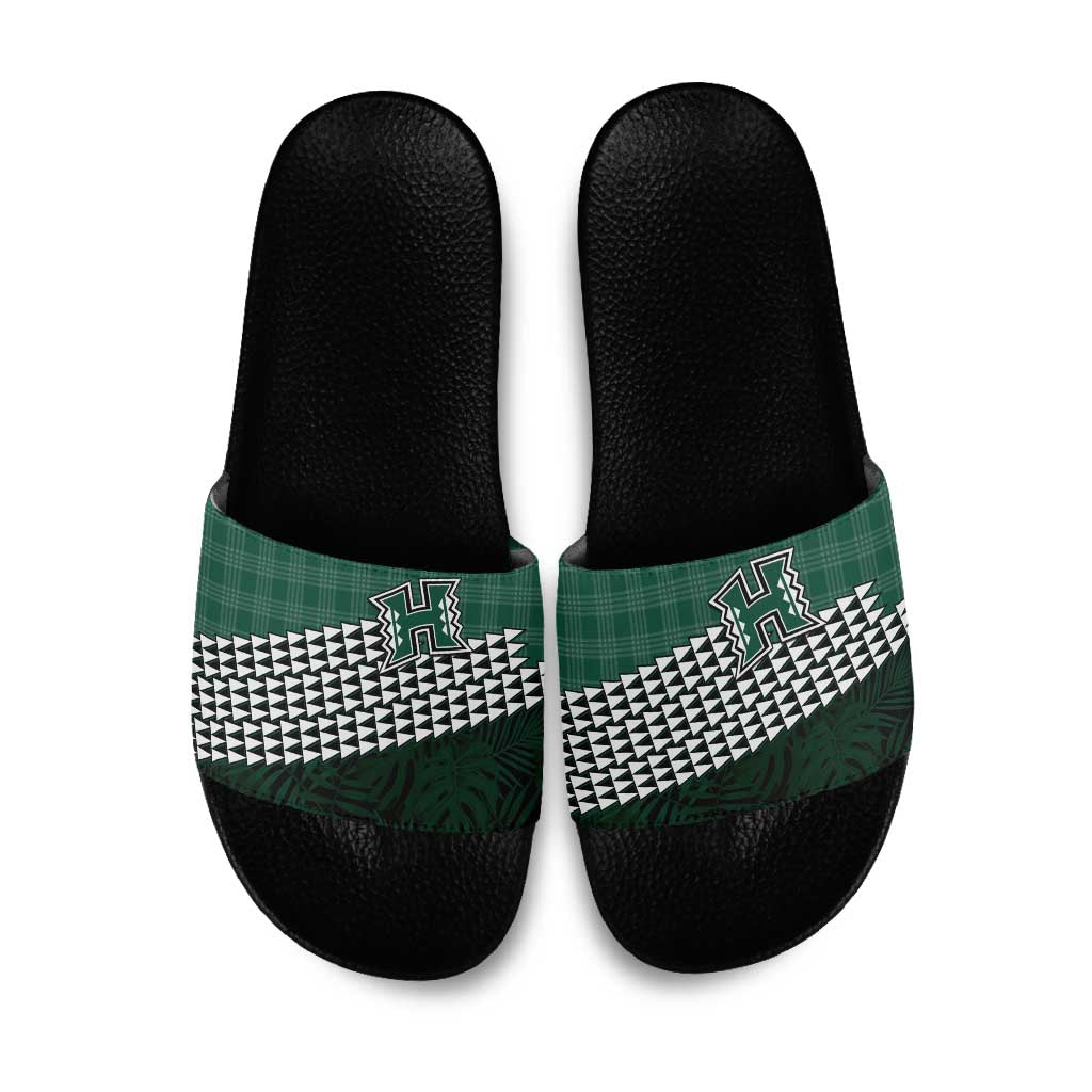 Rainbow Warriors Hawaii Personalized Palaka Slide Sandals LT7 Green - Polynesian Pride