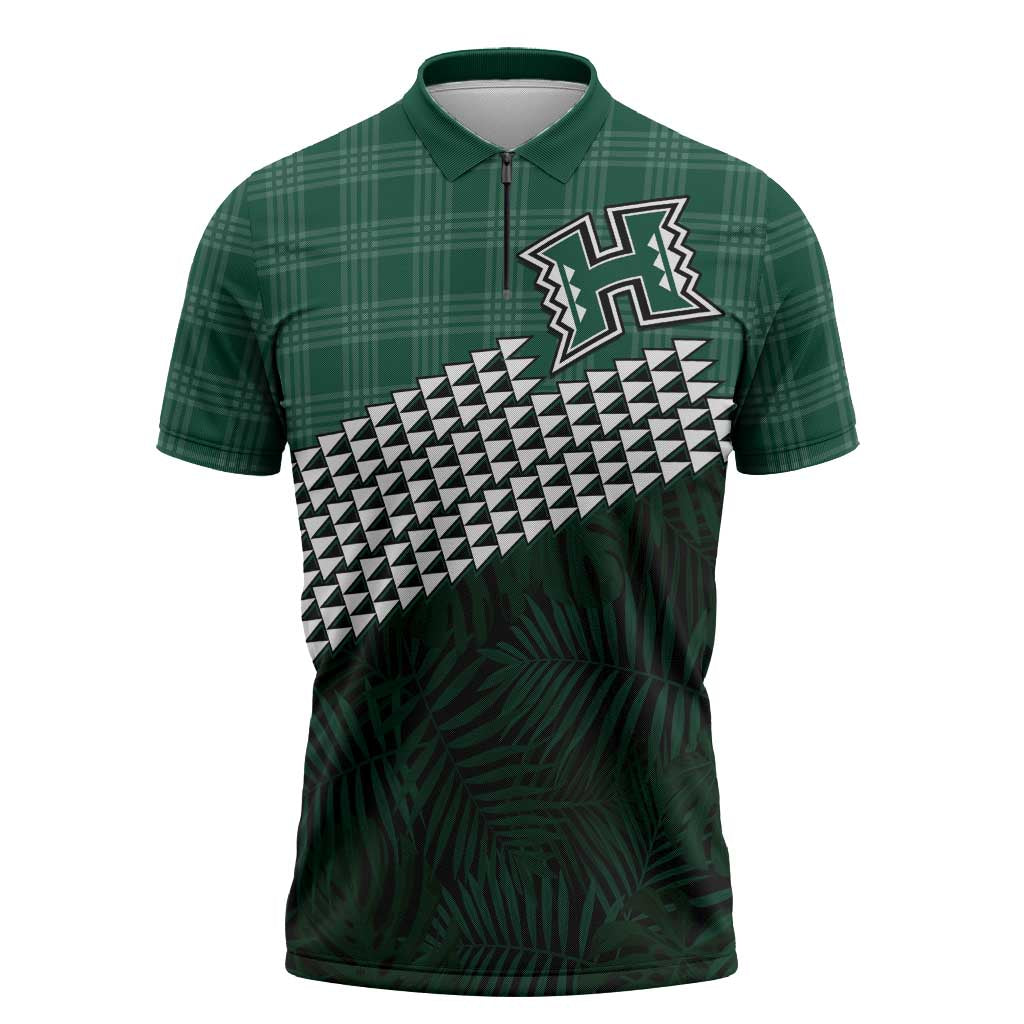 Rainbow Warriors Hawaii Personalized Palaka Zipper Polo Shirt LT7 Green - Polynesian Pride