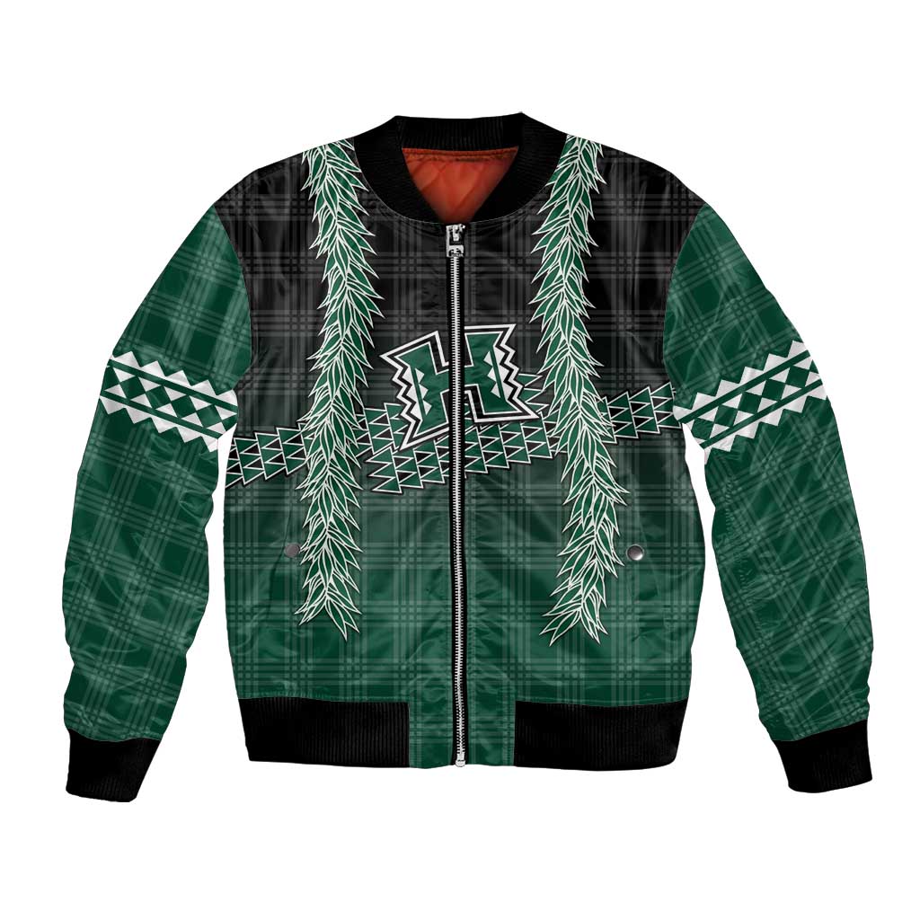 Rainbow Warriors Hawaii Palaka Bomber Jacket Maile Lei LT7 Unisex Dark Green - Polynesian Pride