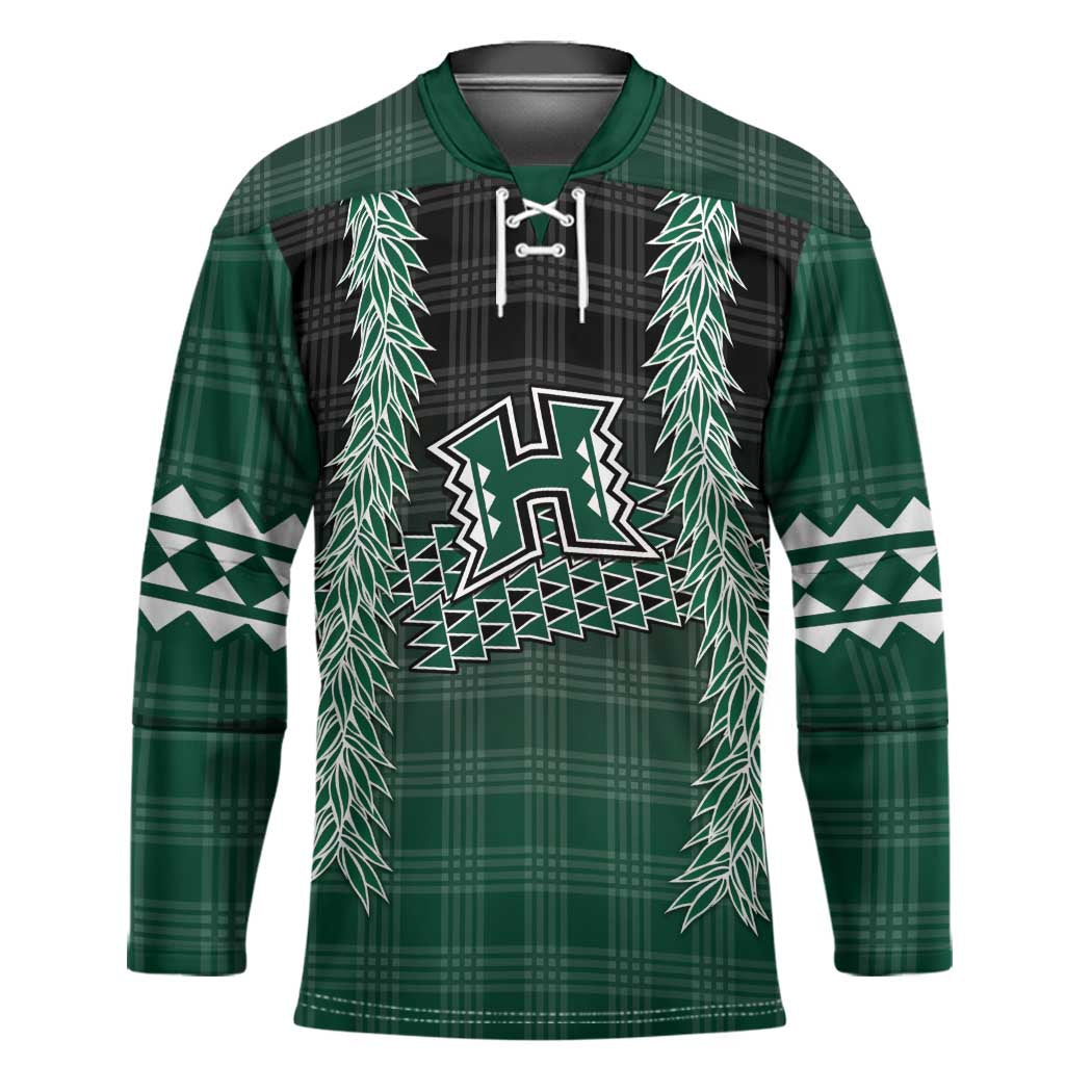Rainbow Warriors Hawaii Palaka Hockey Jersey Maile Lei LT7 Unisex Dark Green - Polynesian Pride