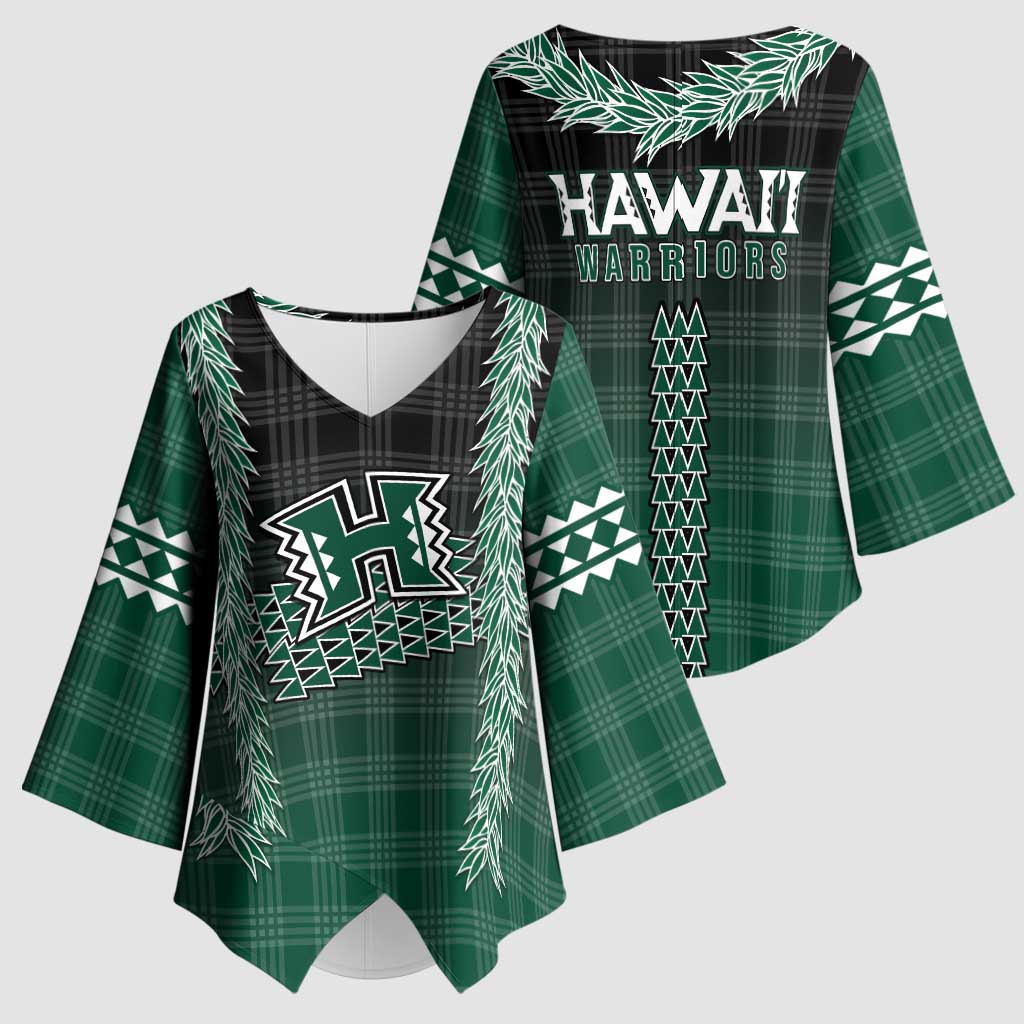 Rainbow Warriors Hawaii Palaka Kimono Sleeve Blouse Maile Lei LT7 - Polynesian Pride