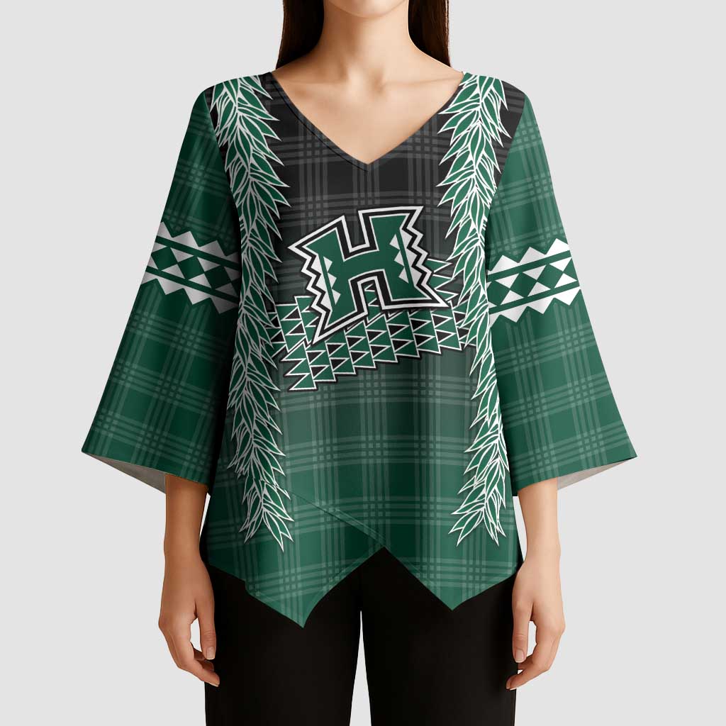 Rainbow Warriors Hawaii Palaka Kimono Sleeve Blouse Maile Lei LT7 - Polynesian Pride