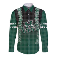 Rainbow Warriors Hawaii Palaka Long Sleeve Button Shirt Maile Lei LT7 Unisex Dark Green - Polynesian Pride