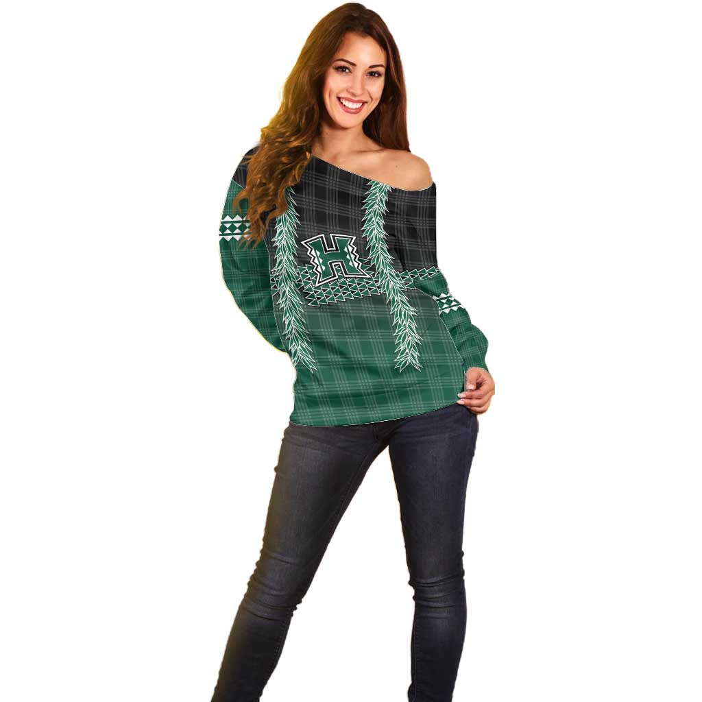 Rainbow Warriors Hawaii Palaka Off Shoulder Sweater Maile Lei LT7 - Polynesian Pride