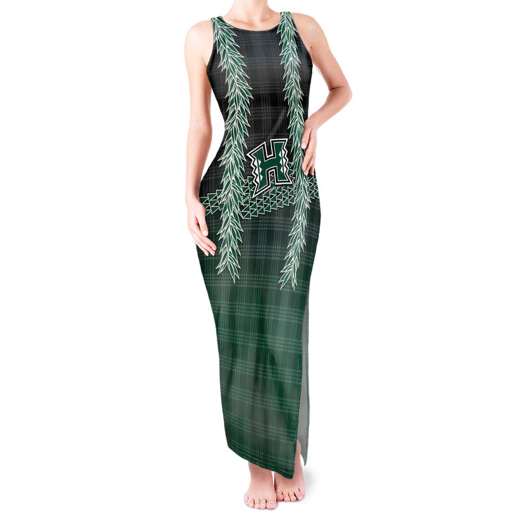 Rainbow Warriors Hawaii Palaka Tank Maxi Dress Maile Lei LT7 Women Dark Green - Polynesian Pride