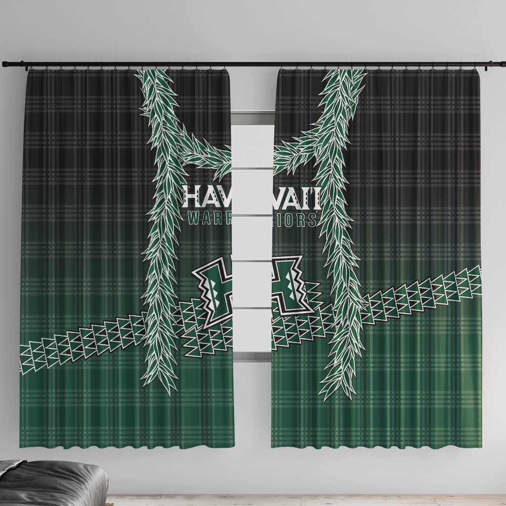 Rainbow Warriors Hawaii Palaka Window Curtain Maile Lei LT7 With Hooks Dark Green - Polynesian Pride