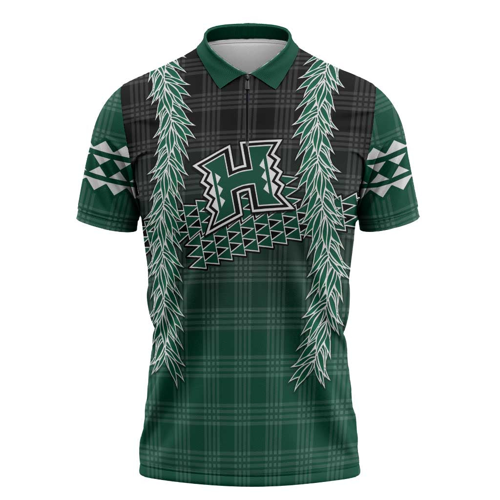 Rainbow Warriors Hawaii Palaka Zipper Polo Shirt Maile Lei LT7 Dark Green - Polynesian Pride