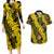 Hawaii Oahu Ilima Lei Couples Matching Long Sleeve Bodycon Dress and Hawaiian Shirt LT7 Yellow - Polynesian Pride