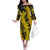 Hawaii Oahu Ilima Lei Family Matching Off Shoulder Long Sleeve Dress and Hawaiian Shirt LT7 Mom's Dress Yellow - Polynesian Pride