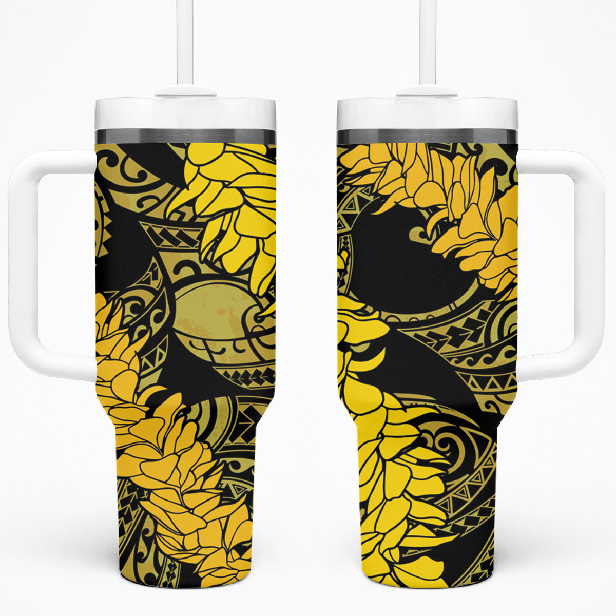 Hawaii Oahu Ilima Lei Tumbler With Handle LT7 One Size: 40 oz Yellow - Polynesian Pride