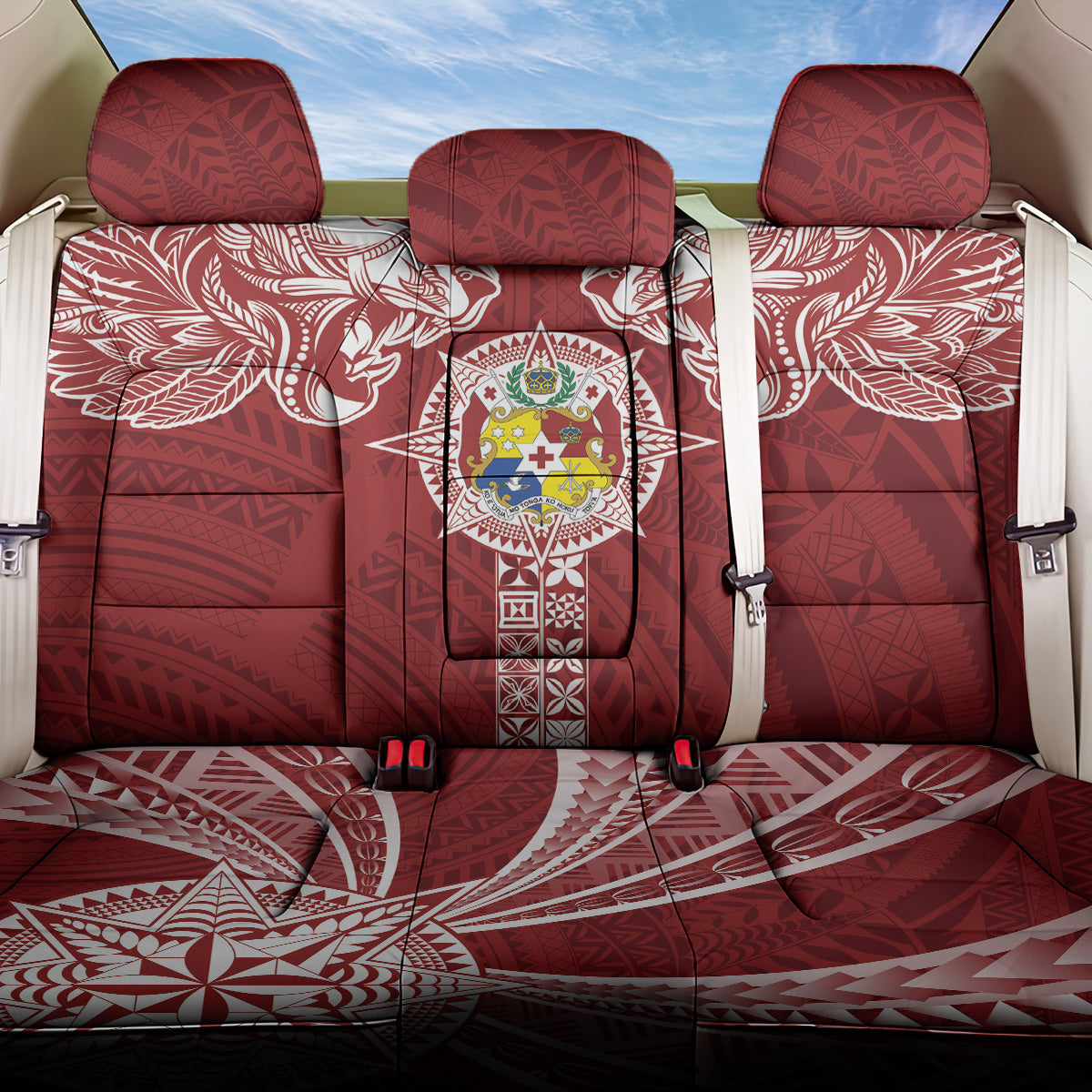 Tonga Independence Day Back Car Seat Cover Tongatapu Lion Ngatu Motifs LT7 One Size Red - Polynesian Pride