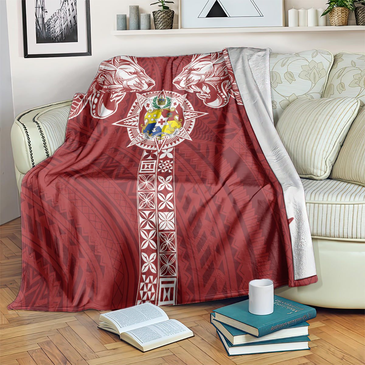 Tonga Independence Day Blanket Tongatapu Lion Ngatu Motifs LT7 Red - Polynesian Pride