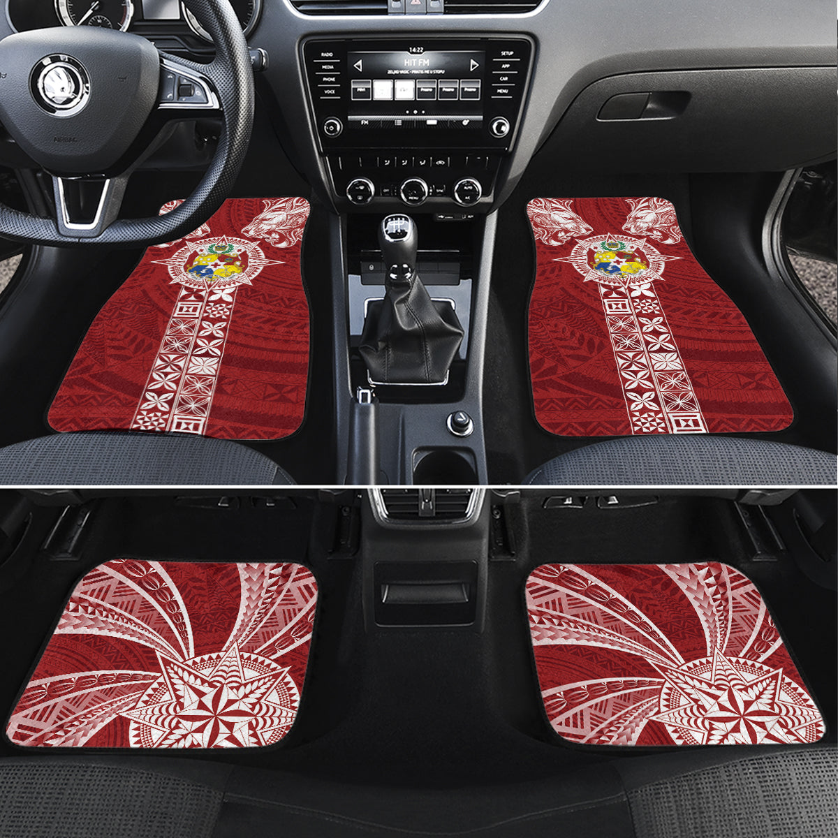 Tonga Independence Day Car Mats Tongatapu Lion Ngatu Motifs LT7 Set 4pcs Red - Polynesian Pride